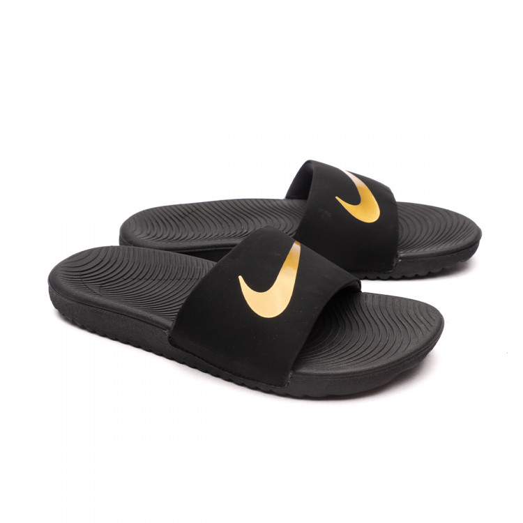 Teenslippers Nike Kawa-glijbaan voor Kinderen Zwart-Mtlc Gold