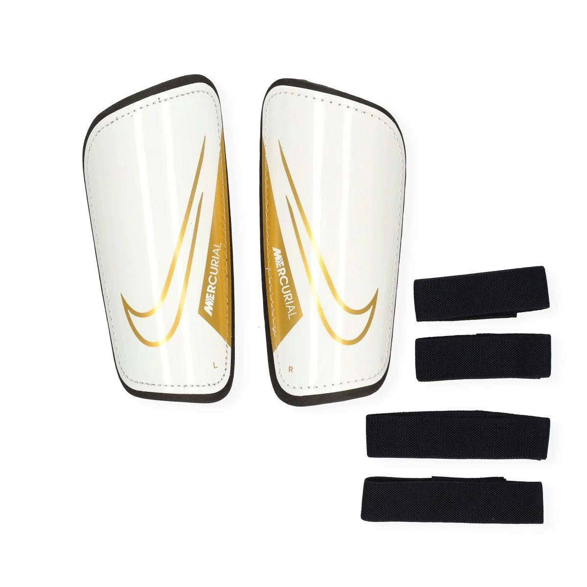 Nike - Scheenbeschermers Mercurial Hardshell, Unisex, Wit-Zwart-Metallic goud, L