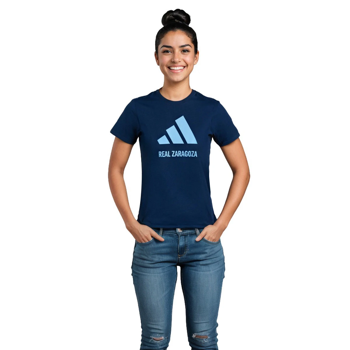 adidas - T-Shirt Dames T-shirt van echt Zaragoza katoen met logo 25, Mujer, Team Navy Blu-Team Lichtblauw, XS